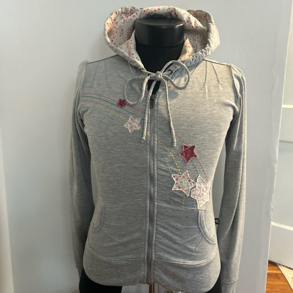 Gray Star-Embroidered Women's Hoodie